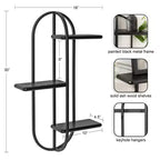 Mensola a muro Ramos in legno/metallo nera da 18"x6"x30": stile moderno e design a 3 ripiani