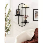 Mensola a muro Ramos in legno/metallo nera da 18"x6"x30": stile moderno e design a 3 ripiani