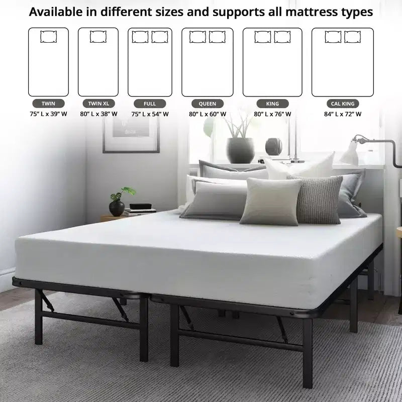 Telaio Letto Pieghevole in Metallo, Base Materasso Piattaforma da 14 Pollici, King