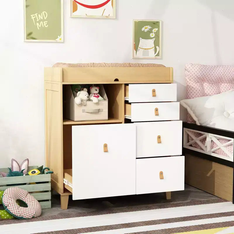 Fasciatoio con Mobile Contenitore e Maniglie in Pelle Ampio Piano di Lavoro Quattro Cassetti Ampio Spazio di Archiviazione Pratico e Sicuro
