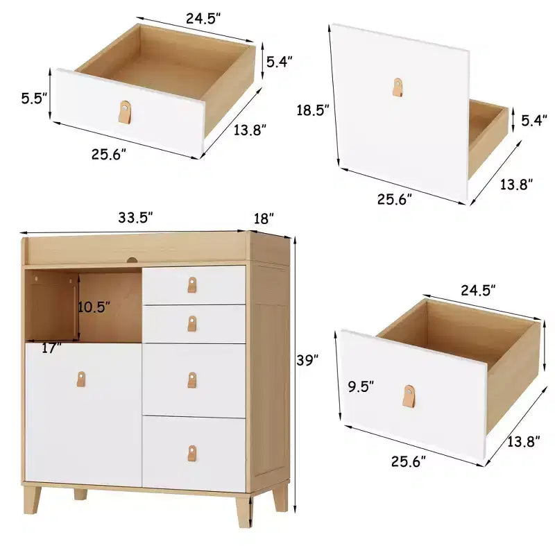 Fasciatoio con Mobile Contenitore e Maniglie in Pelle Ampio Piano di Lavoro Quattro Cassetti Ampio Spazio di Archiviazione Pratico e Sicuro