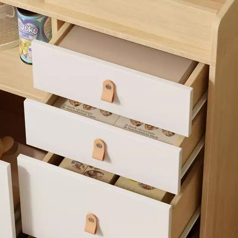 Fasciatoio con Mobile Contenitore e Maniglie in Pelle Ampio Piano di Lavoro Quattro Cassetti Ampio Spazio di Archiviazione Pratico e Sicuro