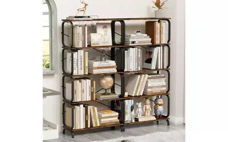 5 Tier 63H Large Book Shelf with Metal Frame, Home Office Open Bookshelf