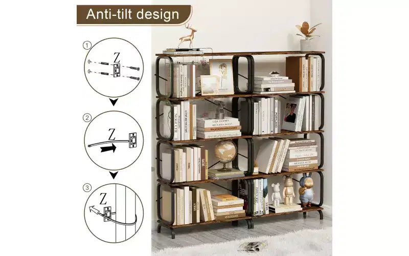 Libreria a 5 Ripiani 63H Grande con Struttura in Metallo, Scaffale Aperto per Ufficio Domestico