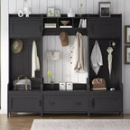 Whisen Modern Multiple Functions Hall Tree with 7-Metal Black Hooks and Ample Storage Drawer
