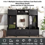 Albero appendiabiti moderno multifunzione con 7 ganci in metallo nero e ampio cassetto contenitore