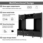 Albero appendiabiti moderno multifunzione con 7 ganci in metallo nero e ampio cassetto contenitore