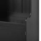 Albero appendiabiti moderno multifunzione con 7 ganci in metallo nero e ampio cassetto contenitore