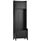Albero appendiabiti moderno multifunzione con 7 ganci in metallo nero e ampio cassetto contenitore