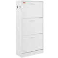 VIYET 51H 3-Flip Drawer Shoe Cabinet,Freestanding Entryway Organizer with Side Hooks for Heels/Boots, White for Hallway/Living Room/Closet