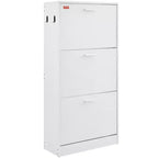 VIYET 51H 3-Flip Drawer Shoe Cabinet,Freestanding Entryway Organizer with Side Hooks for Heels/Boots, White for Hallway/Living Room/Closet