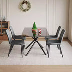 GDFStudio Noemi Contemporary 5 Piece Expandable Glass Dining Table Set with Faux Leather Upholstered Chairs