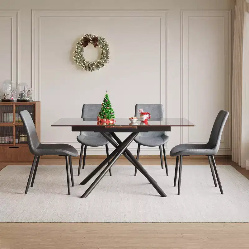 Tavolo da pranzo espandibile in vetro Noemi Contemporary 5 pezzi con sedie imbottite in similpelle