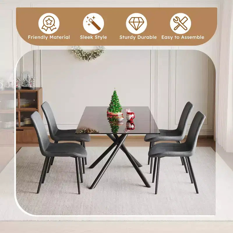 Tavolo da pranzo espandibile in vetro Noemi Contemporary 5 pezzi con sedie imbottite in similpelle