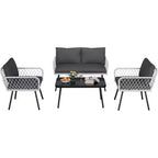 Patio Furniture Set, Outdoor All-Weather Wicker Furniture with Coffee Table, Patio Conversation Sets with Cushions for Balcony, Garden, (4-Piece)
