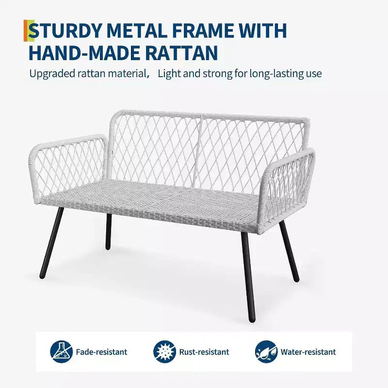 Set Mobili da Giardino per Patio, Mobili in Vimini per Esterni Resistenti alle Intemperie con Tavolino da Caffè, Set Salotto da Esterno con Cuscini per Balcone, Giardino (4 Pezzi)