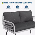 Set Mobili da Giardino per Patio, Mobili in Vimini per Esterni Resistenti alle Intemperie con Tavolino da Caffè, Set Salotto da Esterno con Cuscini per Balcone, Giardino (4 Pezzi)
