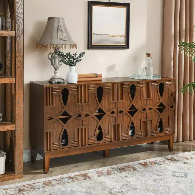 Tavolo Credenza, Mobile Contenitore Consolle con 4 Ante e Ripiani Regolabili, Credenza a Buffet per Cucina Ingresso