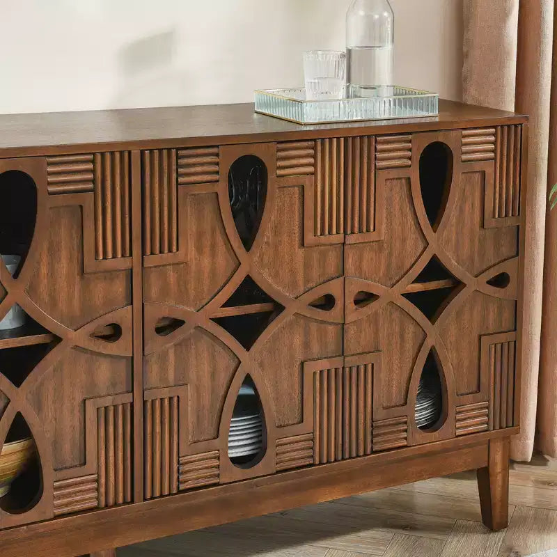 Tavolo Credenza, Mobile Contenitore Consolle con 4 Ante e Ripiani Regolabili, Credenza a Buffet per Cucina Ingresso