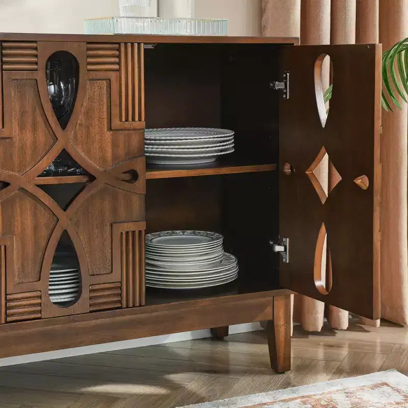 Tavolo Credenza, Mobile Contenitore Consolle con 4 Ante e Ripiani Regolabili, Credenza a Buffet per Cucina Ingresso