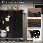 Isola da Cucina, Carrello da 54,5" su Ruote, Isola Contenitore con Piano di Lavoro a Ribalta, Portaspezie, 3 Cassetti e 2 Ante, Carrello con Ruote
