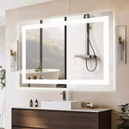 Specchio da bagno moderno in vetro anti-appannamento con doppia sorgente luminosa e tre modalità dimmerabili, specchio da parete per bagno/vanità