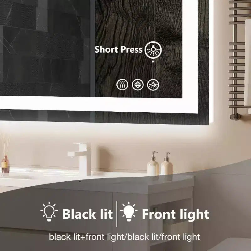 Specchio da bagno moderno in vetro anti-appannamento con doppia sorgente luminosa e tre modalità dimmerabili, specchio da parete per bagno/vanità