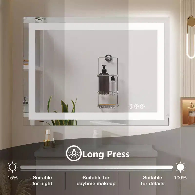 Specchio da bagno moderno in vetro anti-appannamento con doppia sorgente luminosa e tre modalità dimmerabili, specchio da parete per bagno/vanità