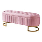 Panca contenitore moderna con sedile imbottito in velluto capitonné, sgabello da trucco con gambe in metallo elegante, panca da fondo letto per soggiorno, camera da letto