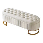 Panca contenitore moderna con sedile imbottito in velluto capitonné, sgabello da trucco con gambe in metallo elegante, panca da fondo letto per soggiorno, camera da letto