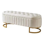 Panca contenitore moderna con sedile imbottito in velluto capitonné, sgabello da trucco con gambe in metallo elegante, panca da fondo letto per soggiorno, camera da letto
