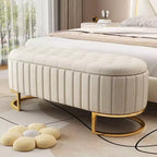 TUYOHW Modern Storage Bench with Button-Tufted Velvet Upholstered Vanity Stool with Metal Leg Elegant End of Bed Bench for Living Room, Bedroom