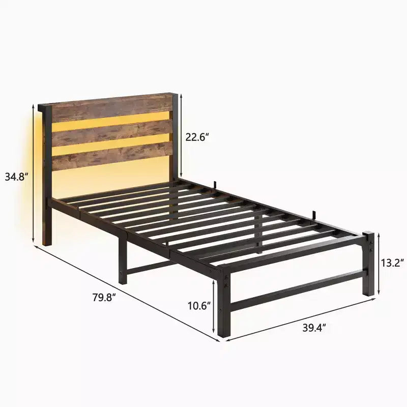 Struttura Letto a Piattaforma Matrimoniale con Luci LED RGB, Stazione di Ricarica USB, Resistente, Non Richiede Rete a Molle