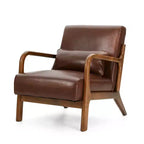 Poltrona in similpelle stile Mid-Century Modern, struttura in legno di gomma color noce, caffè: Bassa, rivestimento in PU