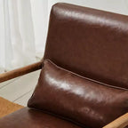Poltrona in similpelle stile Mid-Century Modern, struttura in legno di gomma color noce, caffè: Bassa, rivestimento in PU