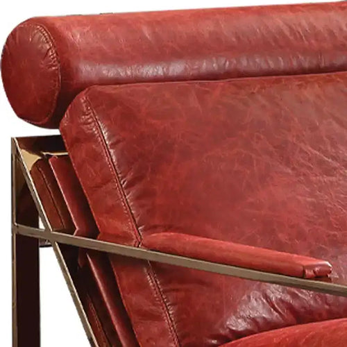 Poltrona Quinto 29" in Pelle Pieno Fiore Rossa Anticata/Acciaio Inox: Nessun Assemblaggio, 60 Giorni di Garanzia