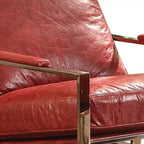 Poltrona Quinto 29" in Pelle Pieno Fiore Rossa Anticata/Acciaio Inox: Nessun Assemblaggio, 60 Giorni di Garanzia