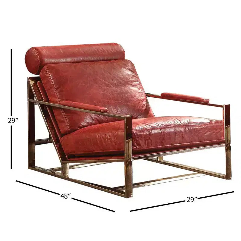 Poltrona Quinto 29" in Pelle Pieno Fiore Rossa Anticata/Acciaio Inox: Nessun Assemblaggio, 60 Giorni di Garanzia