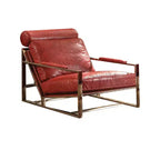 Poltrona Quinto 29" in Pelle Pieno Fiore Rossa Anticata/Acciaio Inox: Nessun Assemblaggio, 60 Giorni di Garanzia