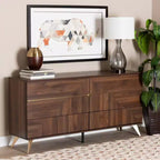 Baxton Studio Graceland Wood 6 Drawer Dresser Walnut Brown/Gold: Mid-Century Storage, Angled Legs