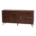Cassettiera a 6 cassetti Graceland Wood Noce Marrone/Oro: Mobile contenitore di metà secolo, Gambe angolate