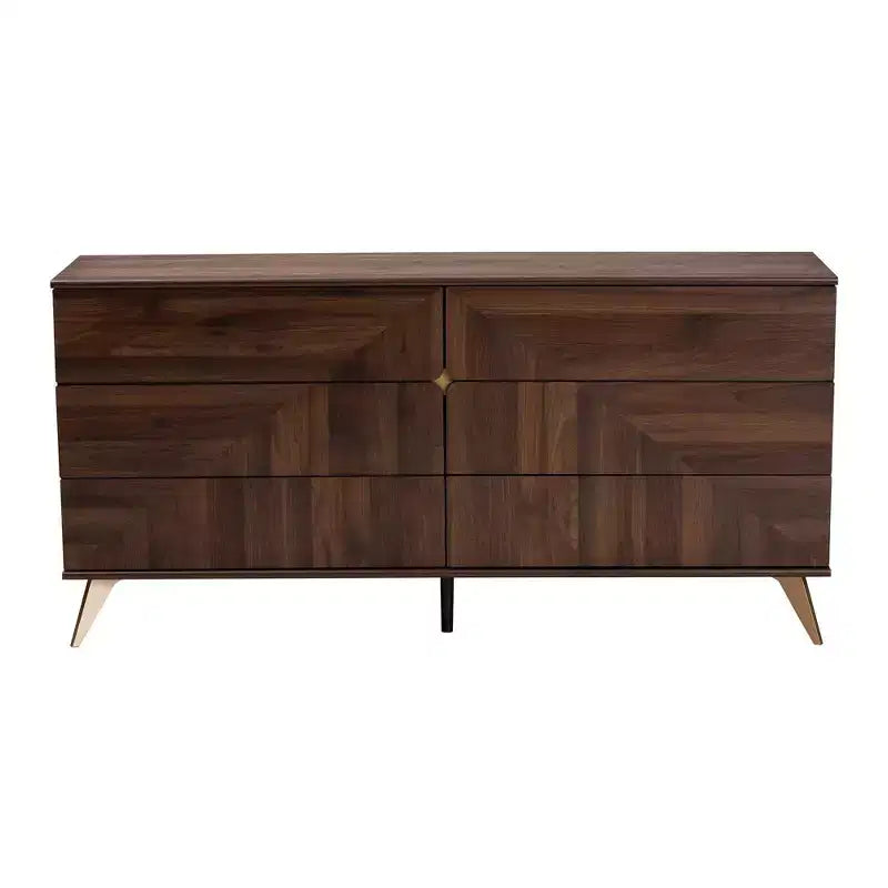 Cassettiera a 6 cassetti Graceland Wood Noce Marrone/Oro: Mobile contenitore di metà secolo, Gambe angolate