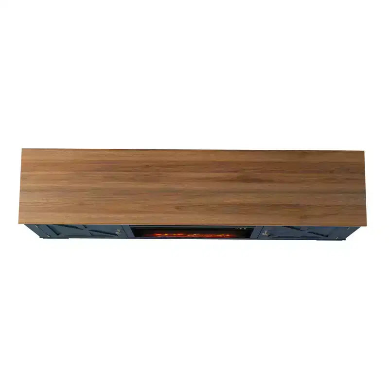 Mobile TV da 70" stile rustico per TV fino a 75" con camino elettrico blu navy: Mobile per l'intrattenimento, Console multimediale
