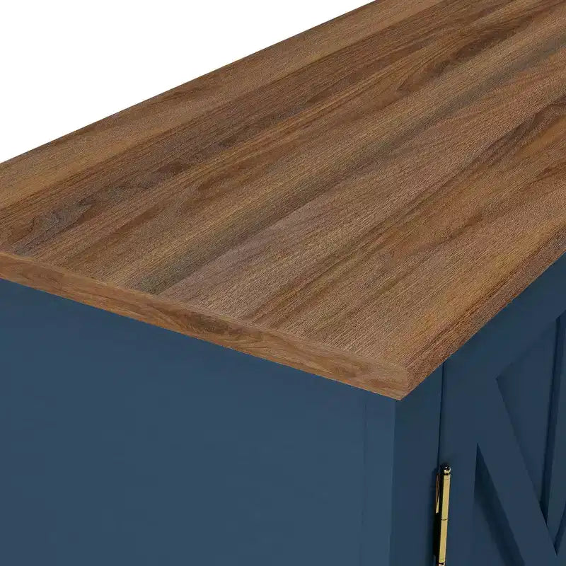 Mobile TV da 70" stile rustico per TV fino a 75" con camino elettrico blu navy: Mobile per l'intrattenimento, Console multimediale