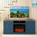 Mobile TV da 70" stile rustico per TV fino a 75" con camino elettrico blu navy: Mobile per l'intrattenimento, Console multimediale
