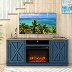 Mobile TV da 70" stile rustico per TV fino a 75" con camino elettrico blu navy: Mobile per l'intrattenimento, Console multimediale