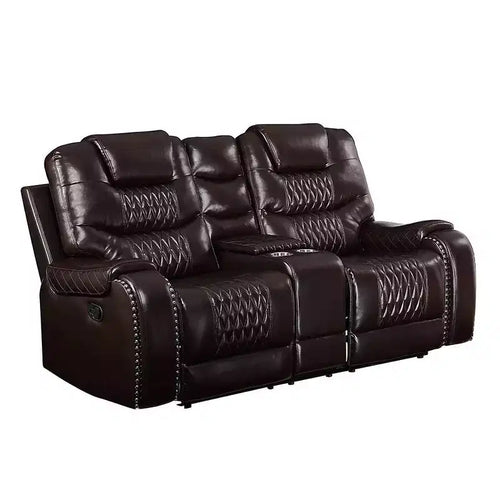 78" Braylon Active Sitting Chair Brown PU - Acme Furniture: Loveseat with Console & Cup Holders