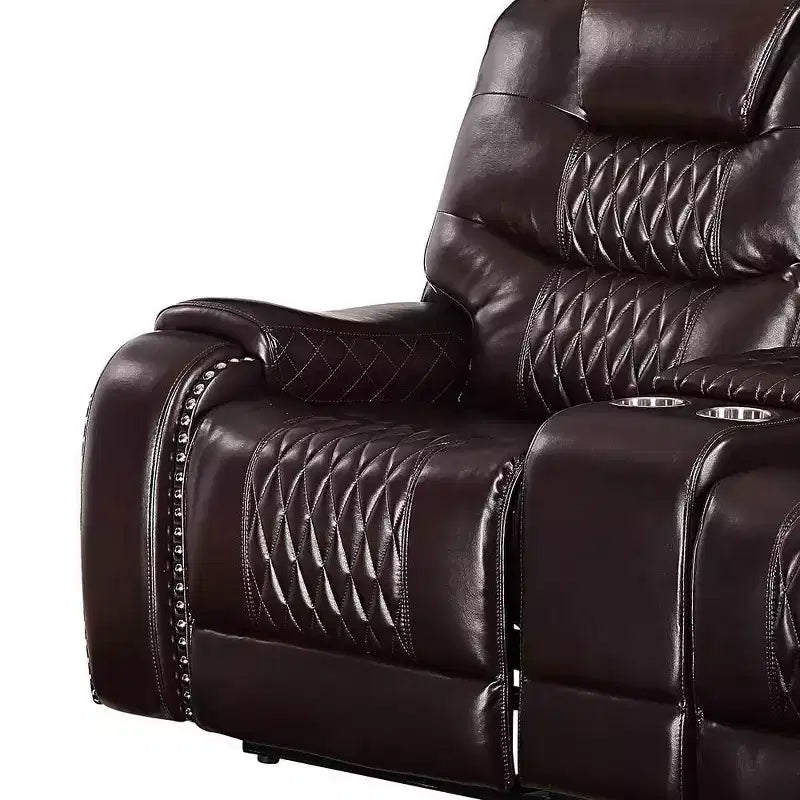Poltrona ergonomica Braylon 78" in PU Marrone: Divanetto con console e portabicchieri