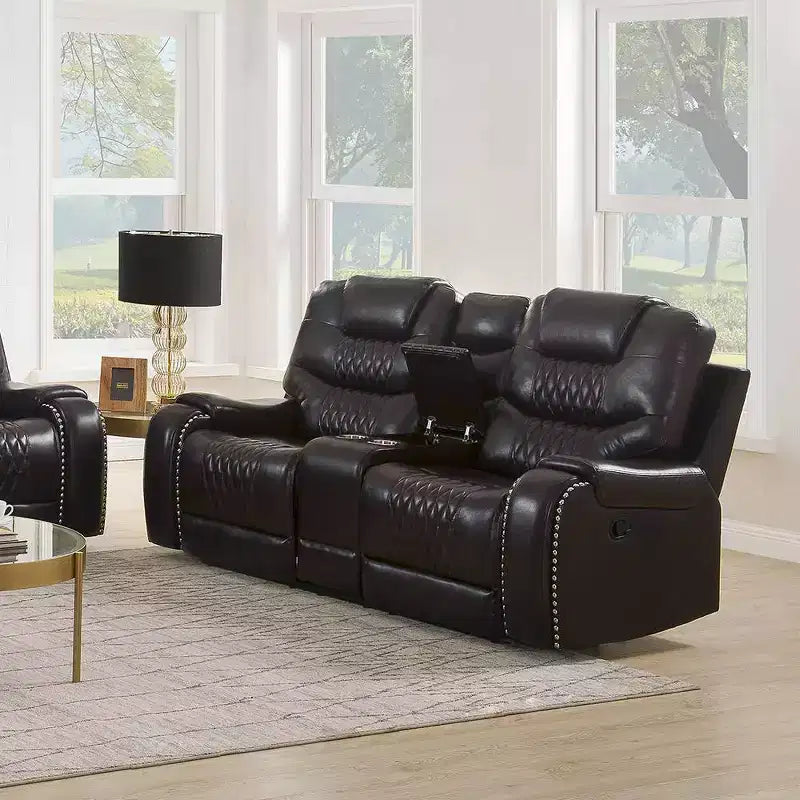 Poltrona ergonomica Braylon 78" in PU Marrone: Divanetto con console e portabicchieri