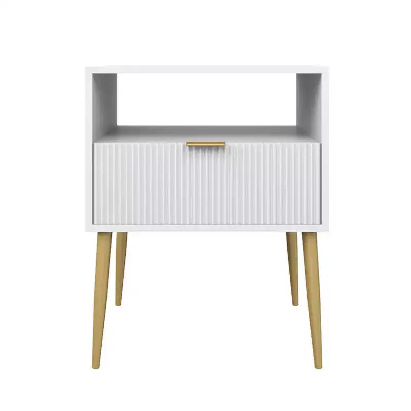 Nathan James Jacklyn Wood Fluted Nightstand with Drawer White: Modern Bedside Table, Laminate Surface